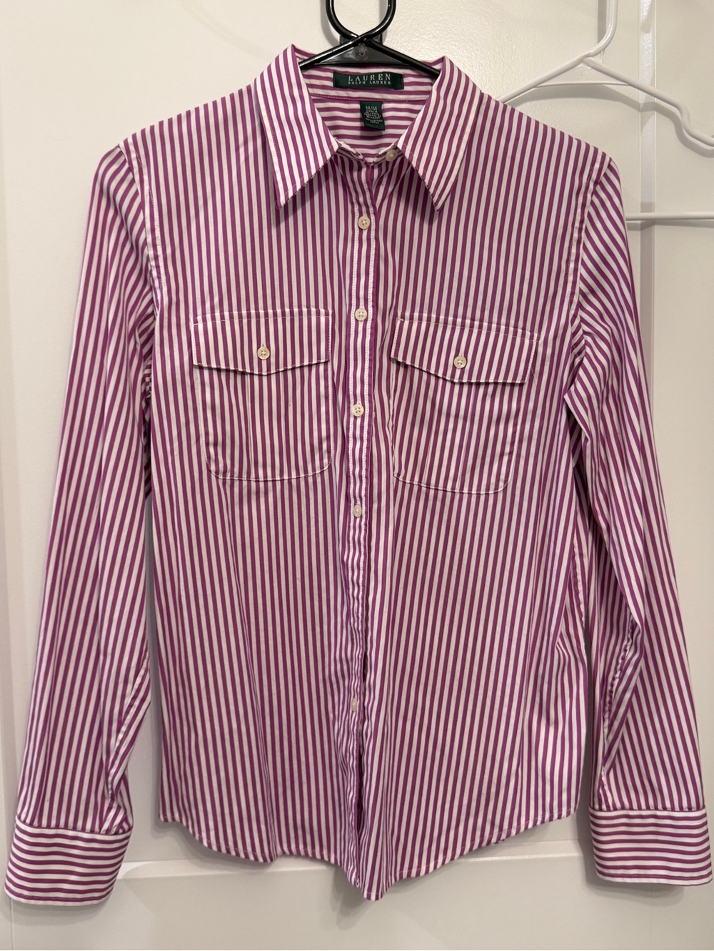 Ralph Lauren Pink and White Vertical Stripe Button-Down Shirt